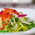 菜の花のキタッラ　白魚　イクラ塩漬け　下仁田葱　和からしのザバイオーネ